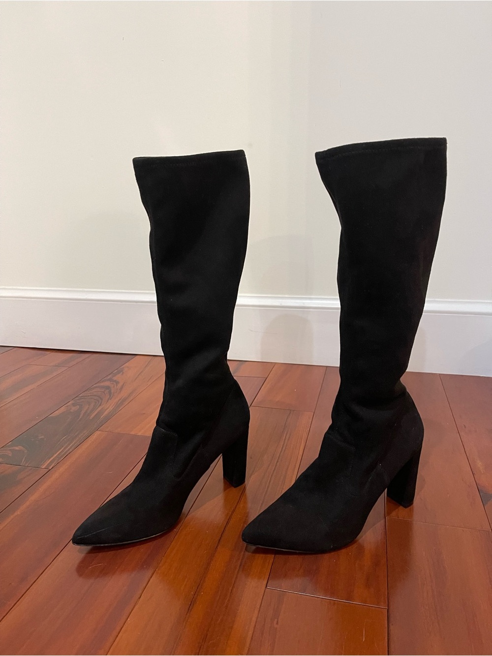Adrienne Vittadini Black Knee-High Pointed Toe Block Heel Boots